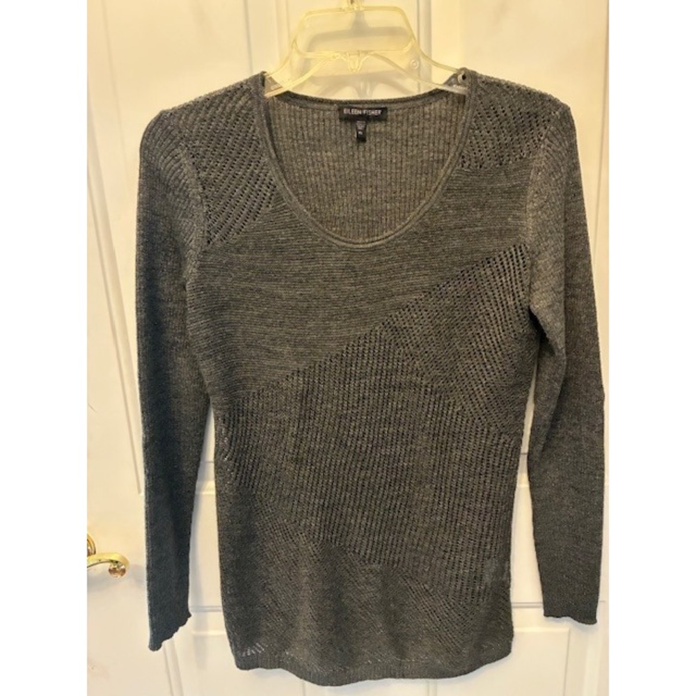 Eileen Fisher Sweater Women XS Grey Excellent Merino‎ Wool Metallic Mixed Knit